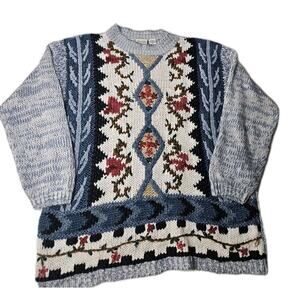 Vintage Classic Elements Womens Hand Knitted Floral Sweater Medium Cottagecore
